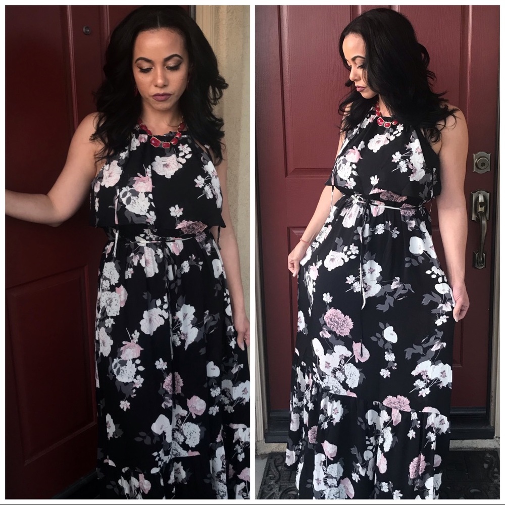 🔥 Sale 5 ⭐️ MiMi - Black Floral Sheer Maxi Dress - Picture 3 of 8